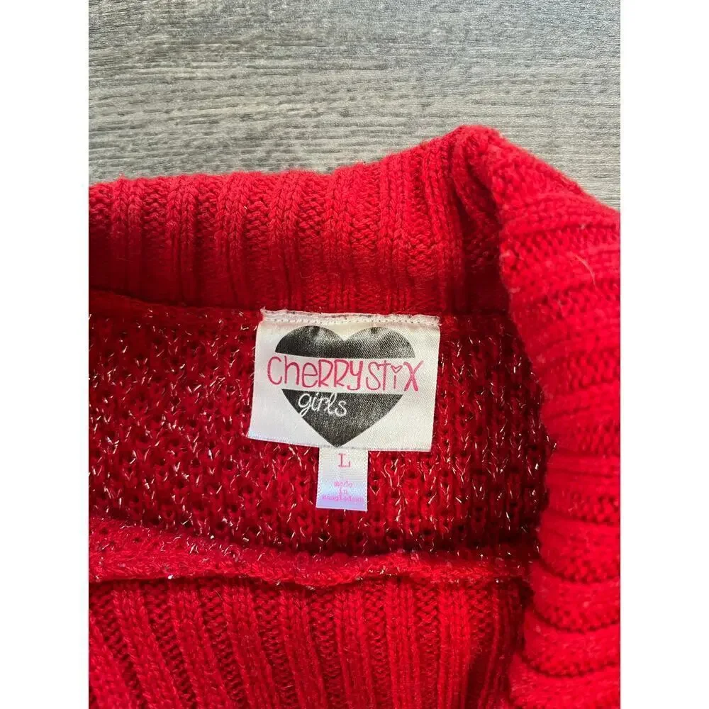 Cherry Stix Girls Cozy Y2K Youth Knit Sweater Dress Pockets Red, Size Large